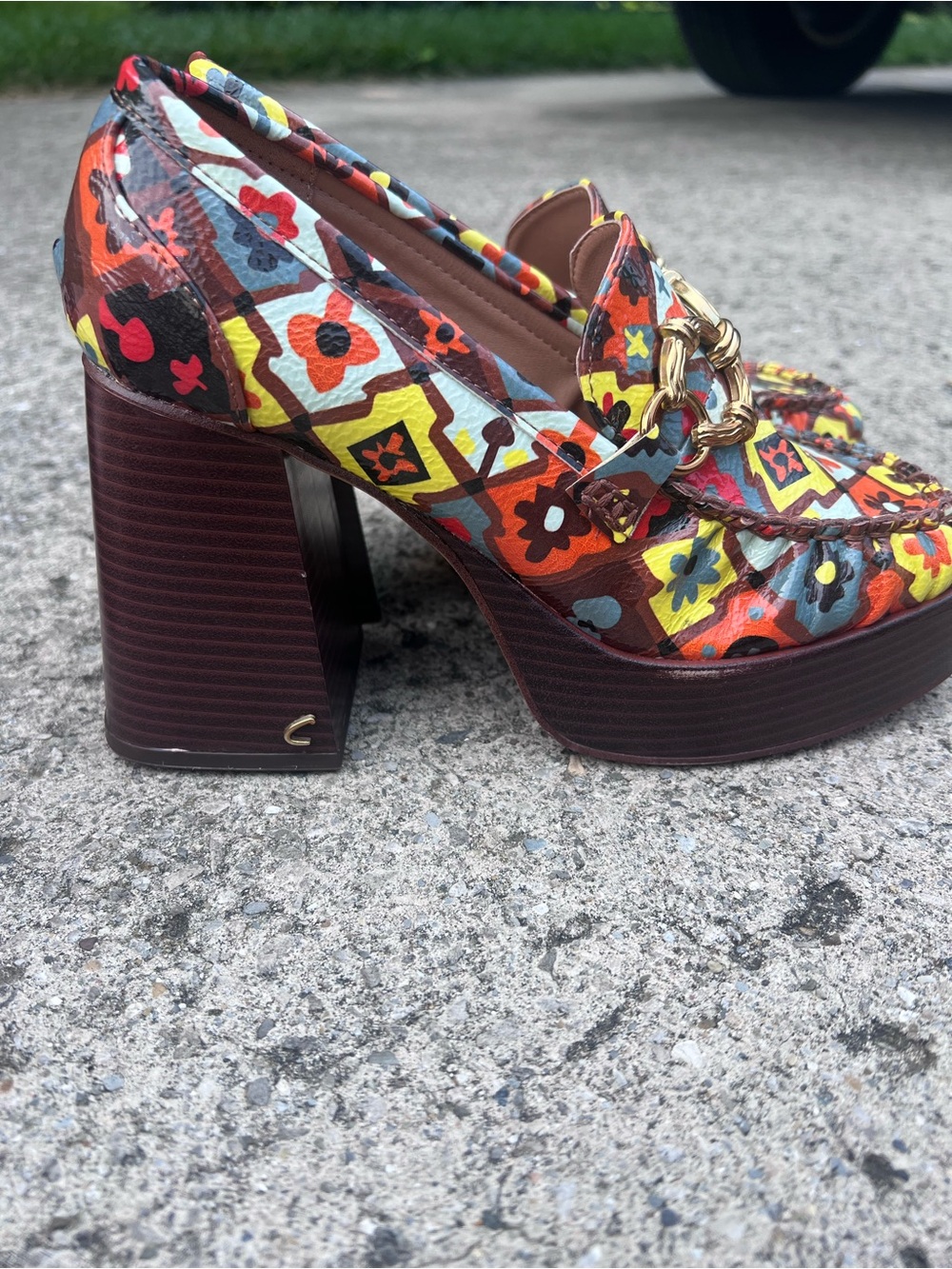 Circus Sam Edelman Susie Patent Loafer Colorful Fall 70s Platform Heels size 7 - Picture 7 of 9